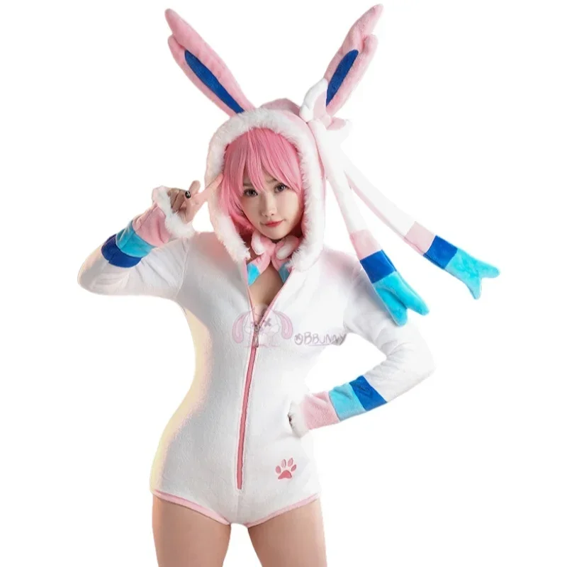

Fairy Eevee Plush Cosplay Girl Cute Cartoon Anime Soft Cute Pink White Clothing Jumpsuit Set Role Playing Interactive Game Gift
