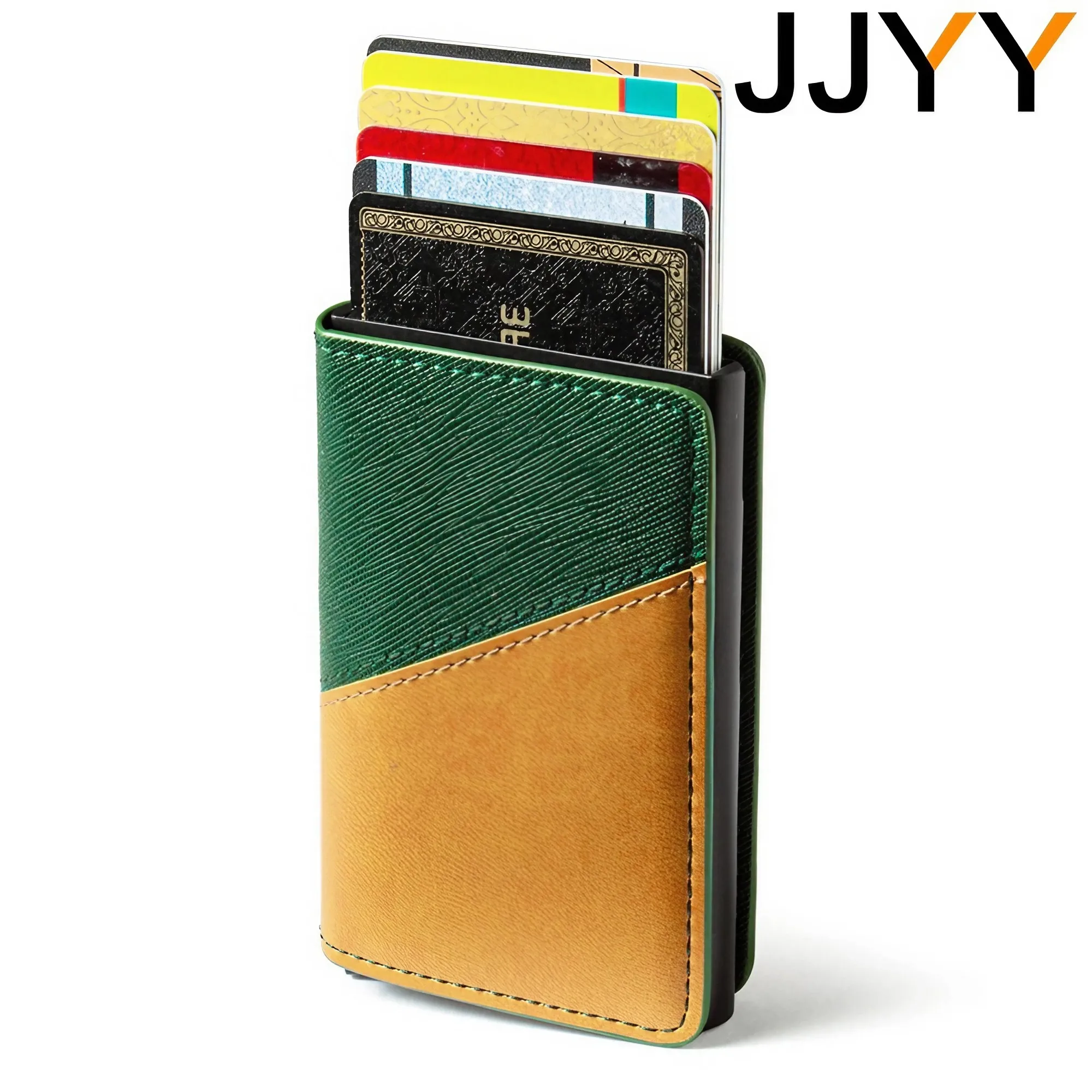 JJYY Multifunctional Leather Metal Wallet - Anti-theft Men's Credit Card Case, Aluminum Alloy