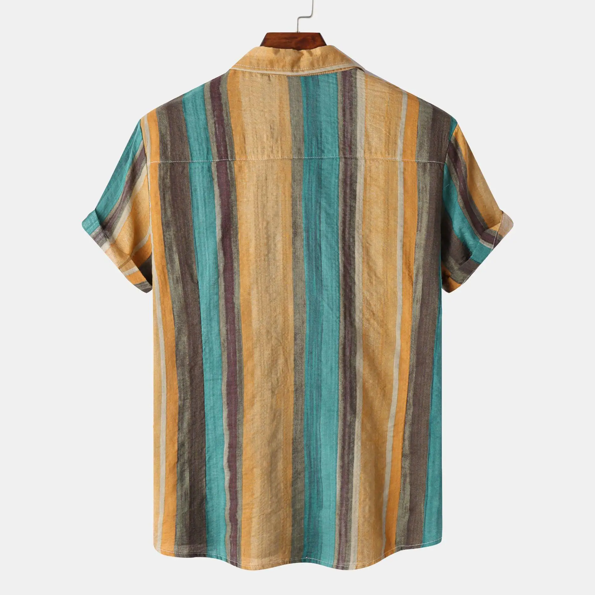 

Мужской хлопковый льняной кардиган с принтом в полоску, повседневный кардиган с откидным воротником и открытым кардиганом для молодых мужчин и женщин