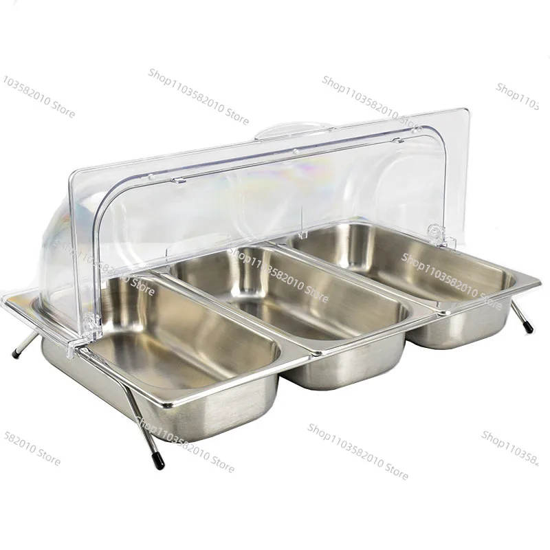 

Stainless Steel Double Compartment Fruit Platter with Lid, Buffet Cold Dish Display Tray
