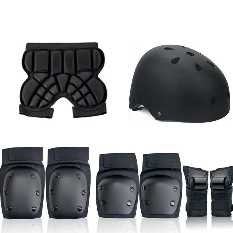 Skateboarding Protective Gear Set Helmet Knee Elbow Pads Wrist Guards Hip Protector for Adults Kids Roller Skating