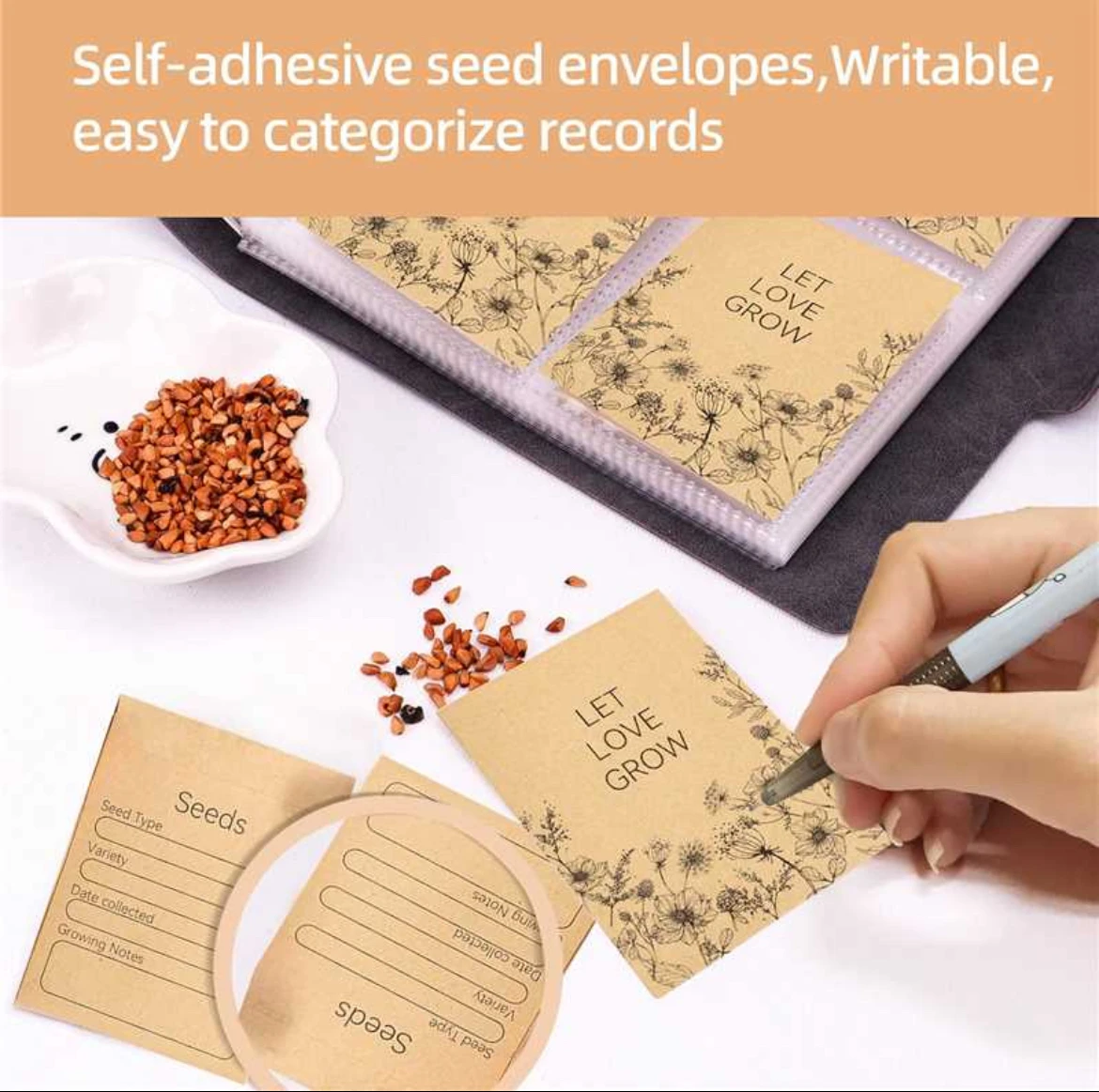 1 Set Buste per la conservazione dei semi, Organizzatori di semi autosigillanti richiudibili Pacchetti per risparmiare semi Scatola di immagazzinaggio Contenitore per semi da giardino Contiene