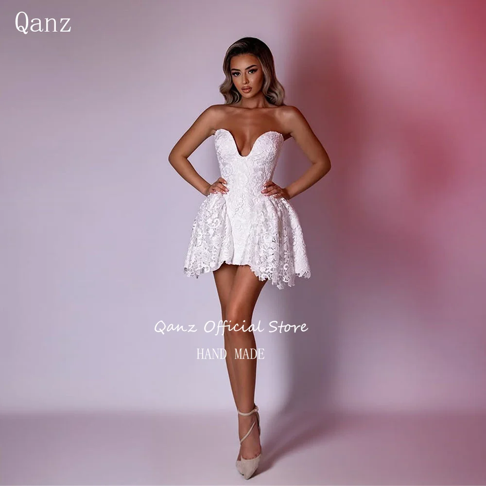 Qanz-Robe de Mariée Chic en Dentelle Personnalisée, Courte, Éducative, Corset au Dos