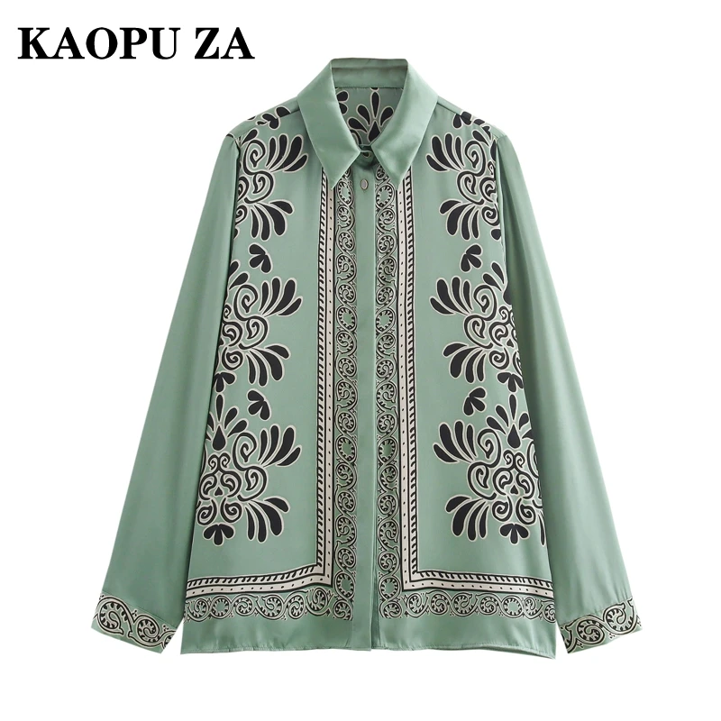 KAOPU ZA 2024 New Spring Women\'s Long Sleeve Turn-Down Collar Loose Blouse Shirts and Blouses Fashion Top