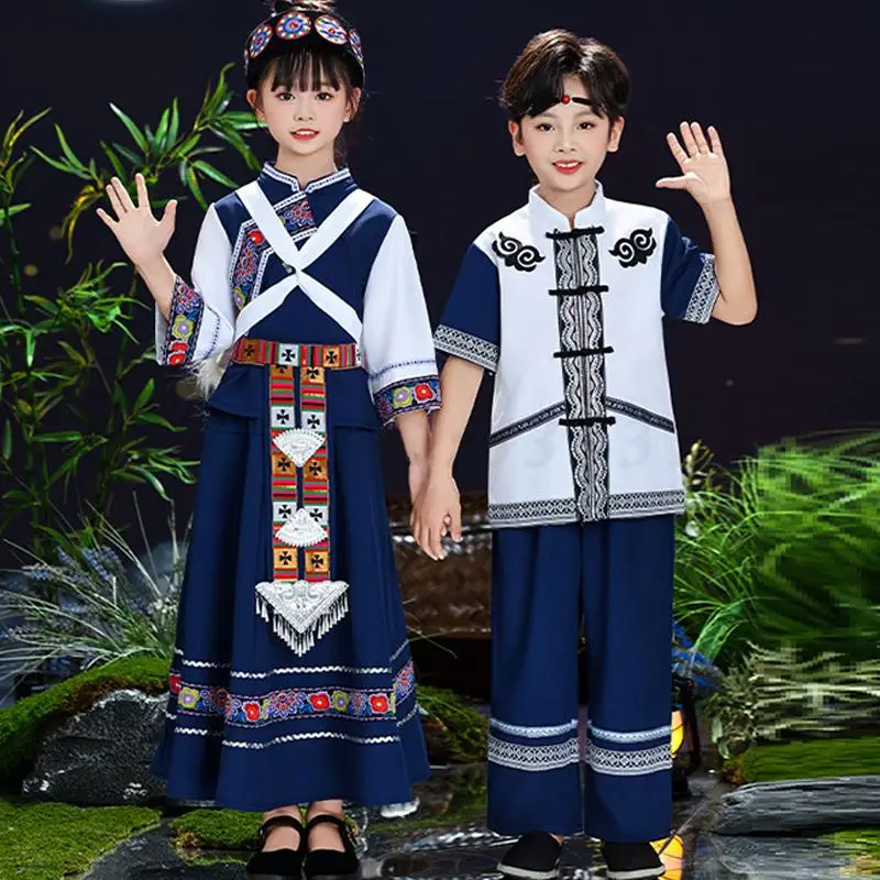 男の子 女の子 ミャオ族 モン族 ダンス衣装 子供用 民族衣装 ヴィンテージ 伝統的な中国の民族衣装 ステージパフォーマンス 民族衣装