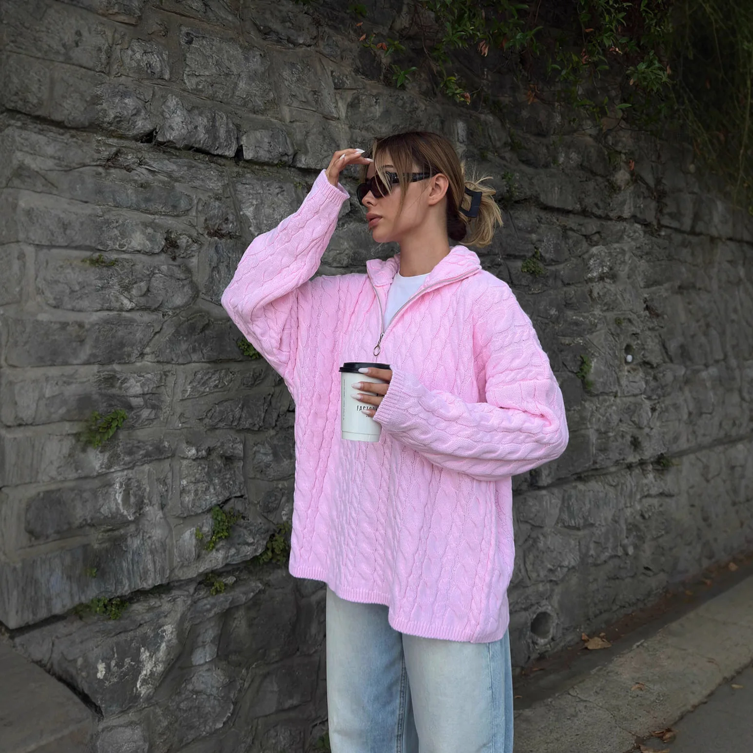 

Удобный вязаный свитер с длинными рукавами и воротником на молнии, модный осенне-зимний женский топ, модный повседневный стиль