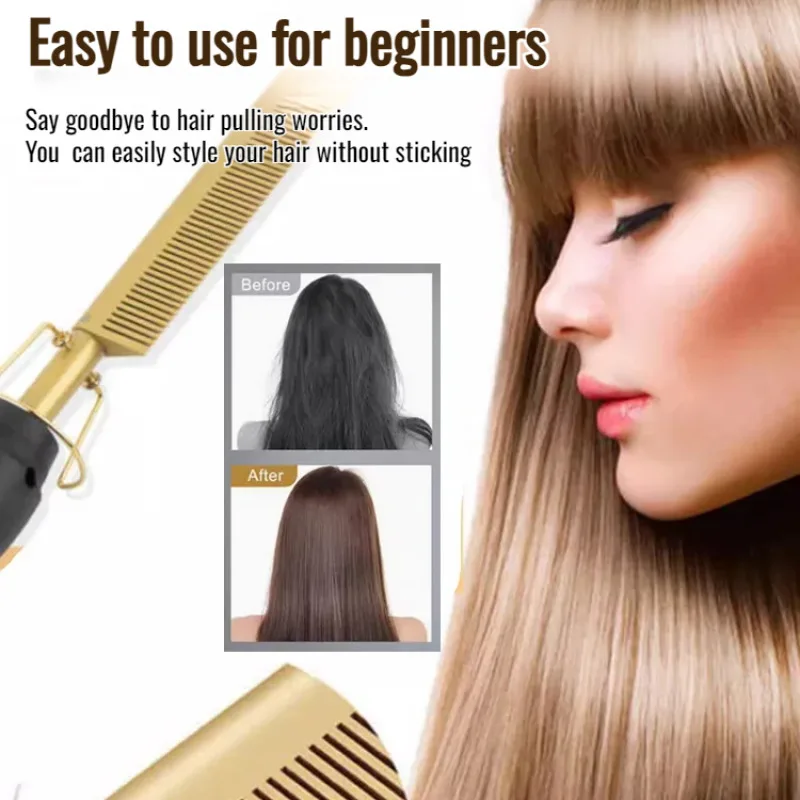 【US/UK Plug】Household 2-in-1 Multifunctional Electric Hair Comb Multi Specification Plug-in Non Damaging Electric Curling Iron