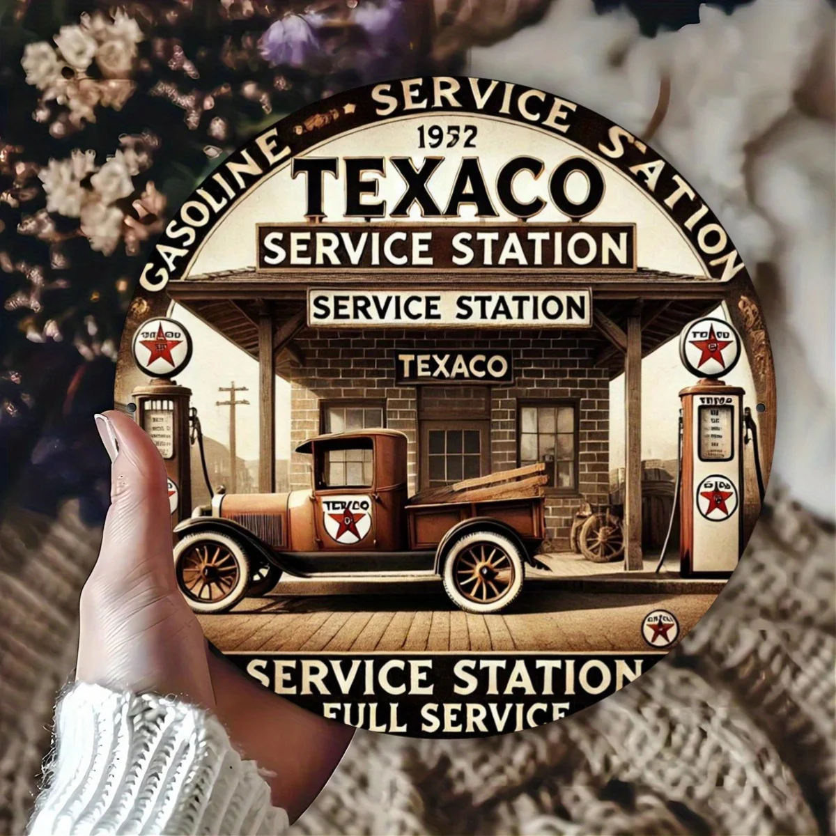 Vintage Collectible Trucks - 1pc Vintage Texaco Gas Station Round