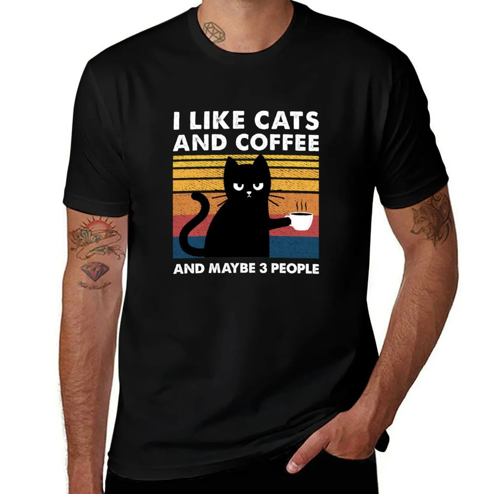 I Like cats And Coffee And Maybe 3 People T-Shirt Retro Style Print Casual Top