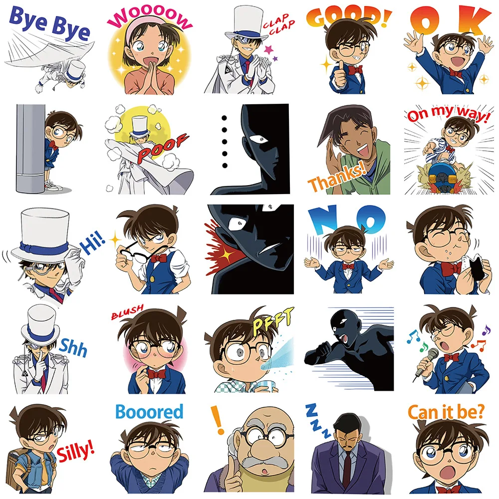 50pcs Classic Animation Detective Conan Stickers Mobile Phone Cup Notebook Waterproof Decorative Stickers Supplies For Kids Toy