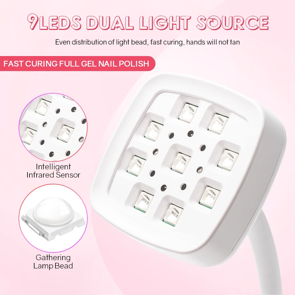 27W sem fio lâmpada de unhas LED UV secador de unhas recarregável sensor automático controle de toque secagem rápida luz de unhas 360 °   Candeeiro de mesa dobrável