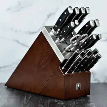 단조 악센트 자체 연마 나이프 블록 세트, 블랙 핸들 포함, 20 피스