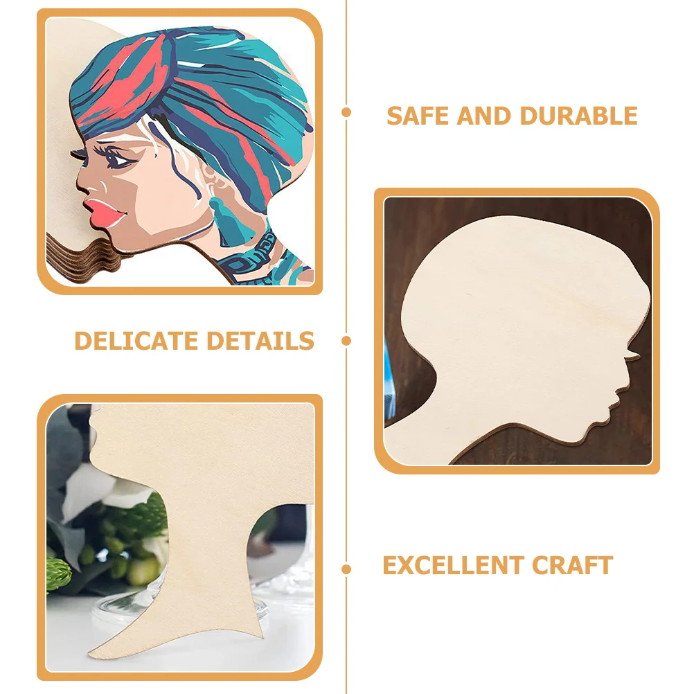 12 Pcs Painting Wood Chips Craft Gifts for Women Slices Wooden African Woman Face Silhouette Cutouts Blank Miss