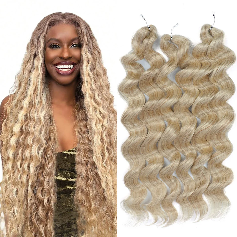 

26 Inch Blonde Crochet Hair Extensions 300g/lot Synthetic Hair Crochet Hair Body Wave Braiding Hair Extensions For All Seasons