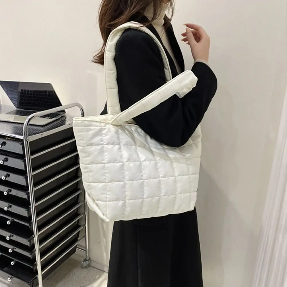 Women Large Capacity Winter Shoulder Bag Solid Color Nylon Handbags Cotton Casual Tote Bags For Girls Fashion Top Handle Bag