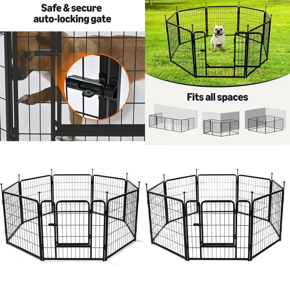 

Складной металлический вольер для собак из 8 секций с дверцей, высота 24 дюйма, идеально подходит для собак мелких и средних пород, для использования в помещении и на улице, черный