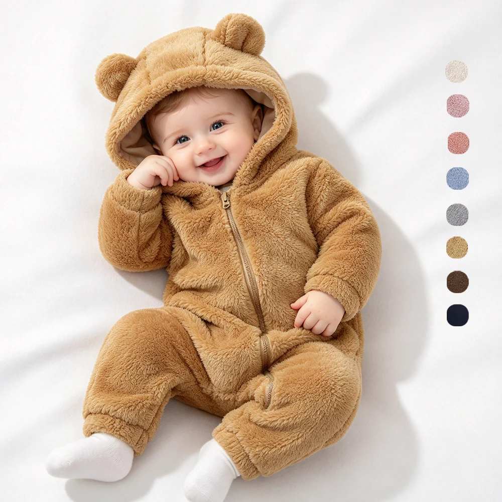 Baby Girls Clothes Newborn 0 to 3 6 9 12 18 Months Baby Romper with Bonnet Boy Toddler 1 2 Years Pink White Blue Winter Clothing