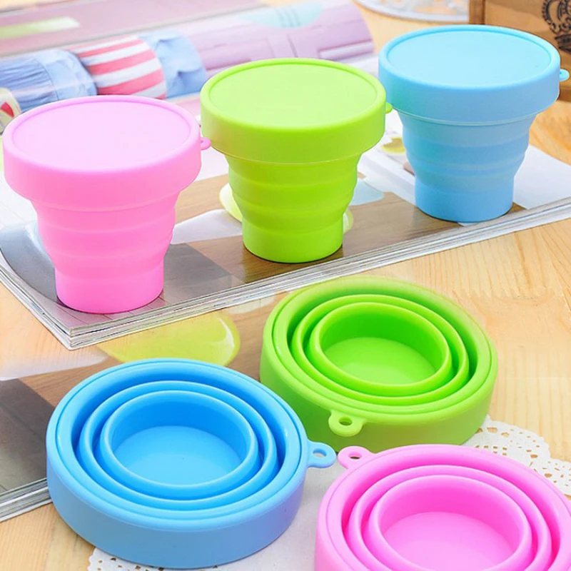 100pcs Portable Silicone Folding Water Cup Candy Color Silicone Traveling Foldable Cups For Travel Outdoor Camping Drinkware