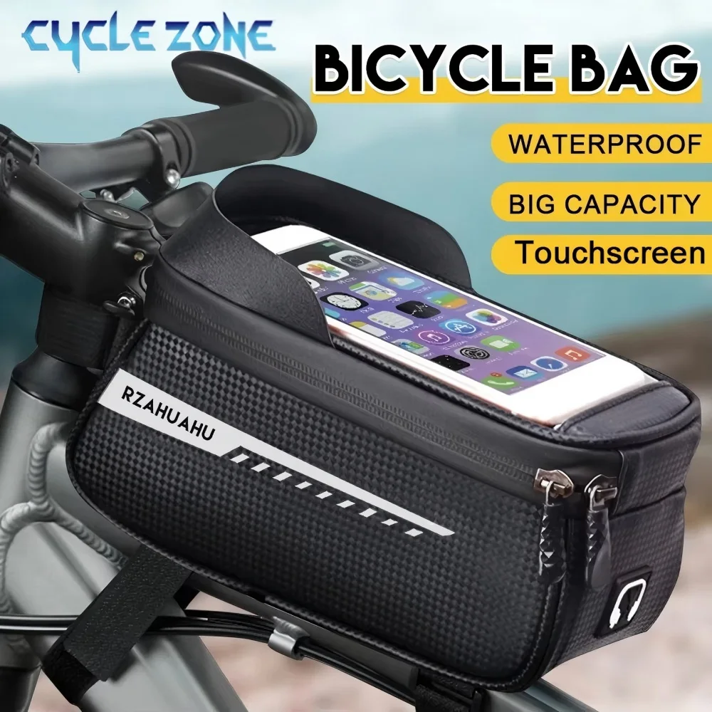 Bicycle Front Beam Bag Front Tube Cycling Bag Bicycle Touchscreen Phone Case Holder Waterproof Cycling Pouch Bike Accessories