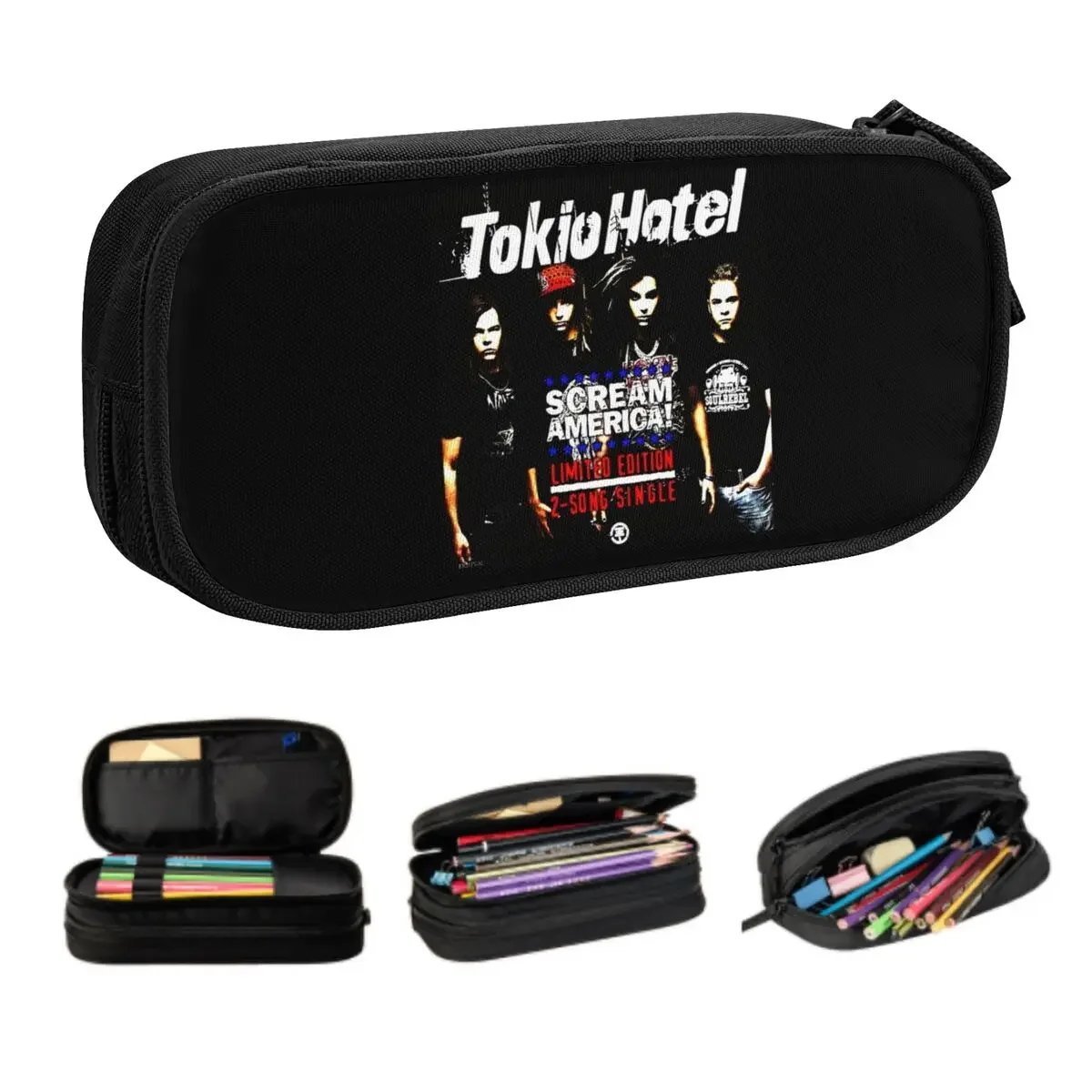 Tokio Hotel Rock Band Pencil Case for Boys Gilrs Large Capacity German Pen Bag Box School Supplies