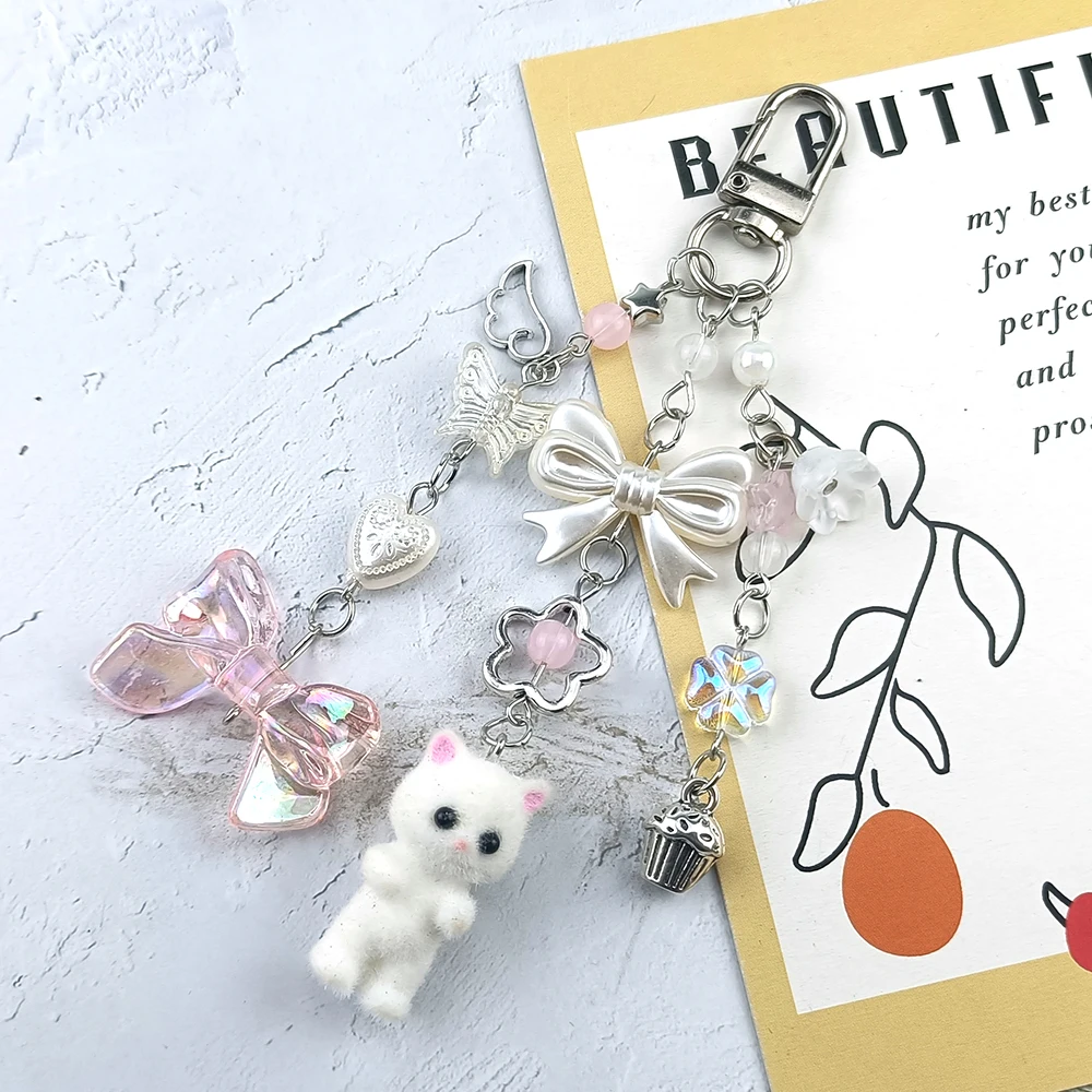 Cute Flocked Kitten Five-pointed Star Cat Paw Love Keychain Mobile Phone Chain Anti-Lost Lanyard Pendant Earphone Chain