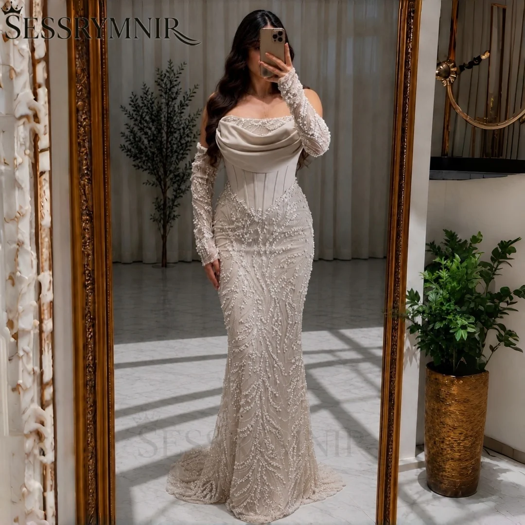 SESSRYMNIR Women'S Formal Evening Gowns Customize Strapless A-Line White Evening Dresses Mini Tassel Vestidos De