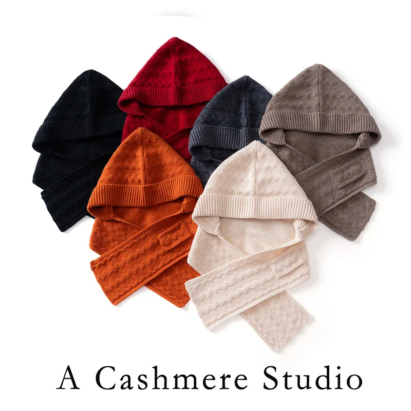 Thickened Pure Cashmere Jacquard One-Piece Hats For Men and Women Skiing Winter To Keep Warm And Knit Perforated Scarf Hats