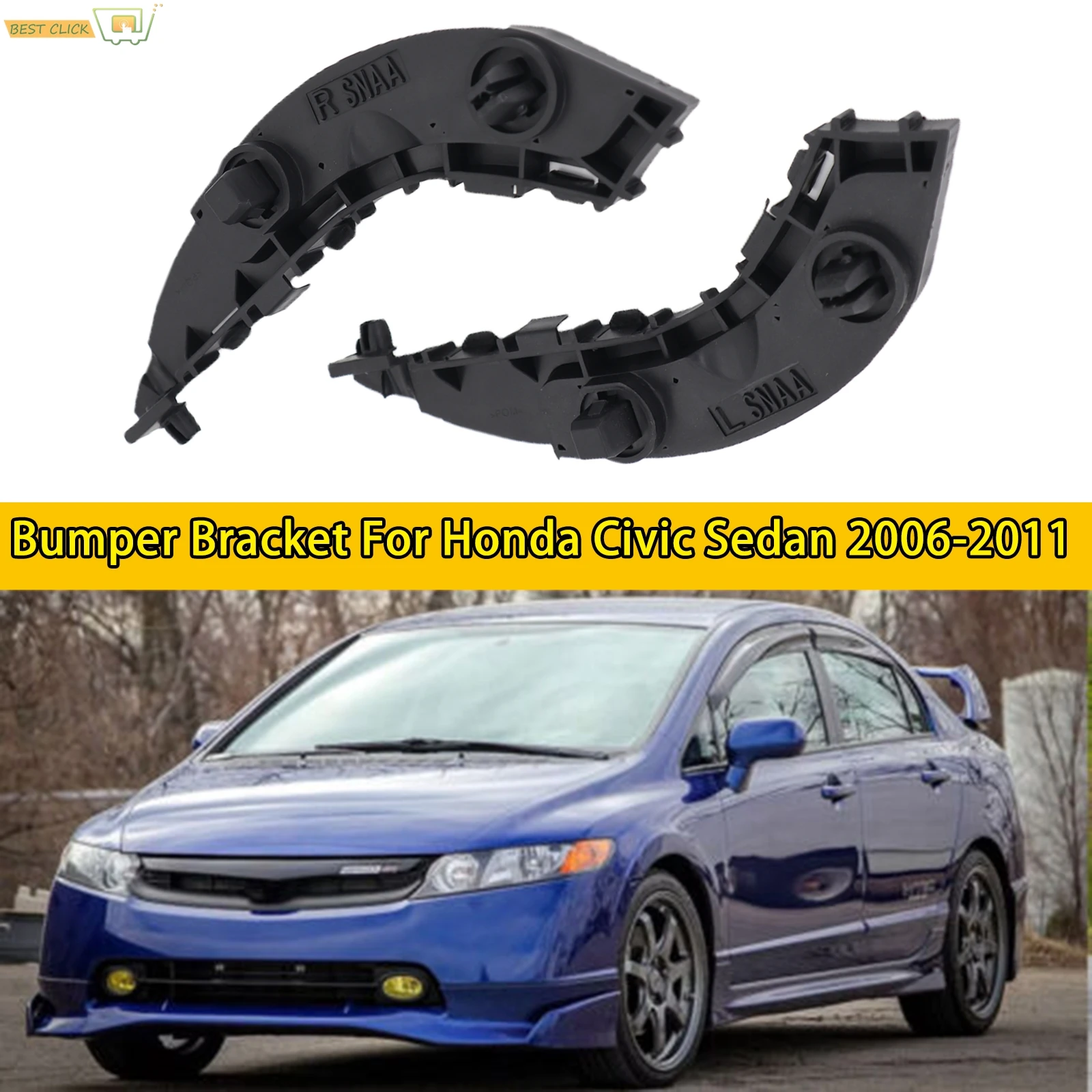 For Honda Civic Sedan 4-Door Models 2006-2011 Car Front Bumper Retainer Holder Bracket Support 1Pair 71193-SNA-A01 71198-SNA-A01