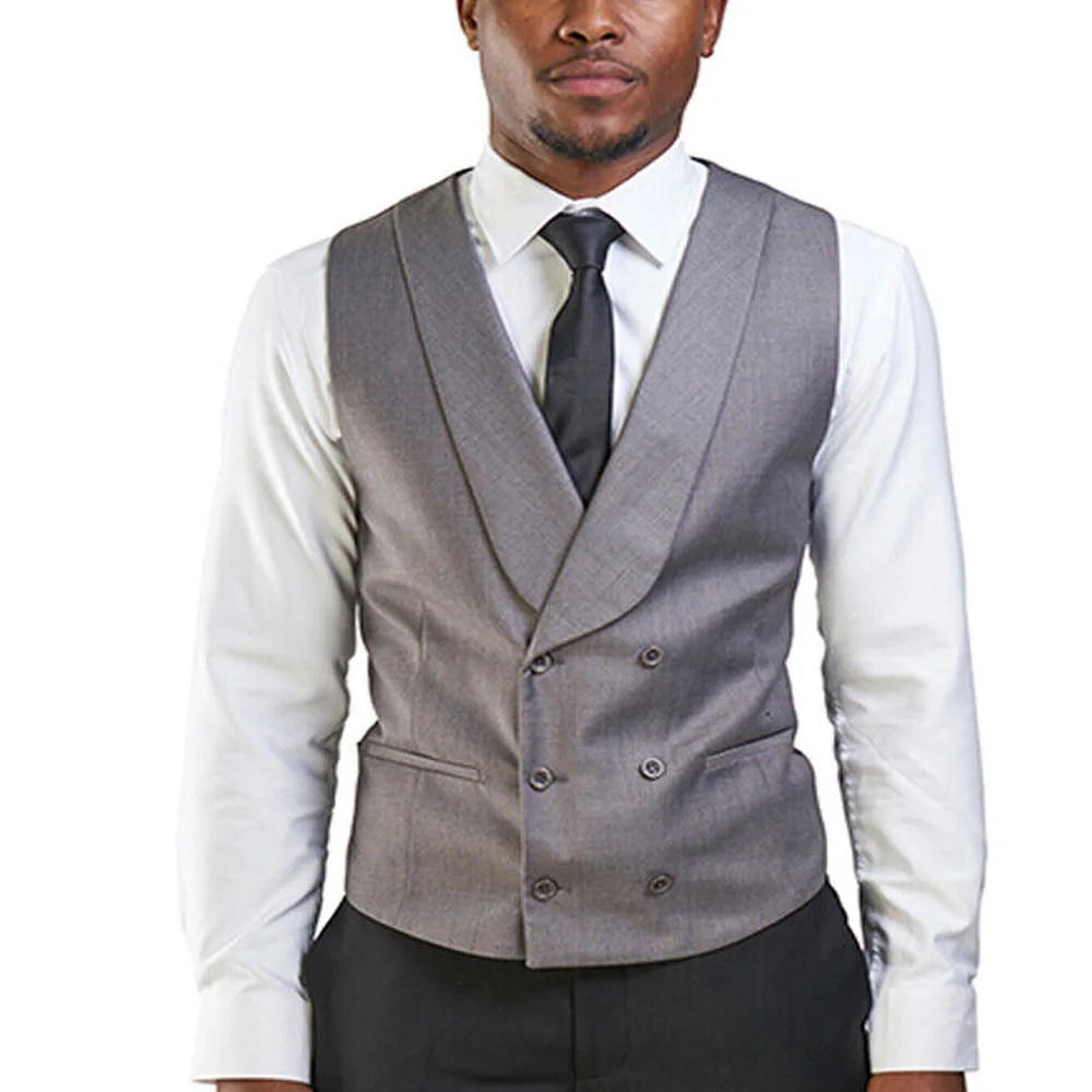 ﻿ Men Vest Luxury Brand Satin Surface Shawl Lapel Double Breasted 3 Button Hot Sale Prom Dinner/Prom Silver Mens Dress 여름 조끼