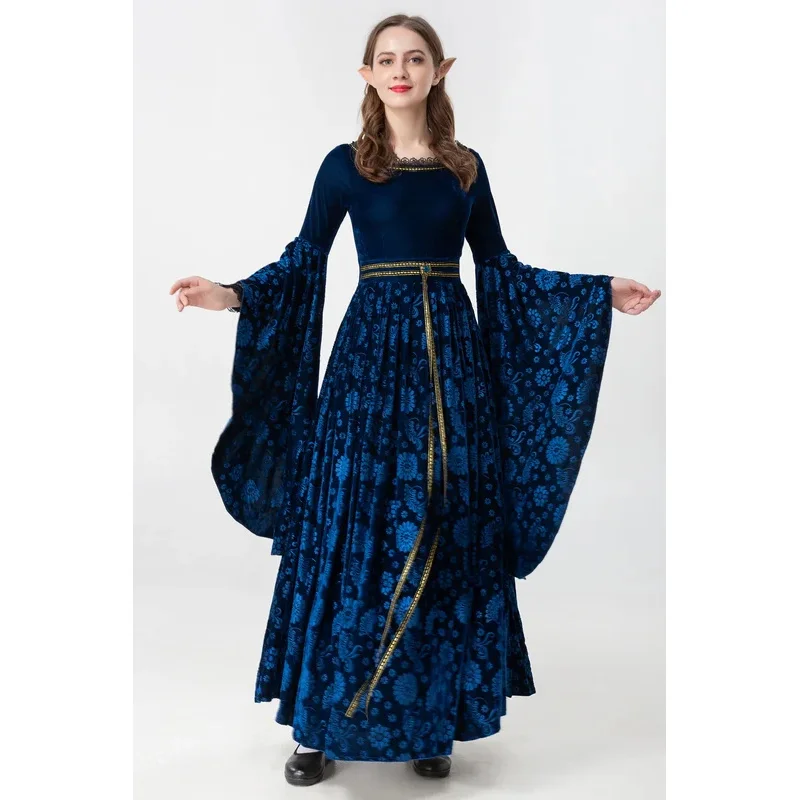 

European Gothic Medieval Victoria Queen Retro Court Princress Cosplay Costume Halloween Purim Evil Witch Vampire Party Dress
