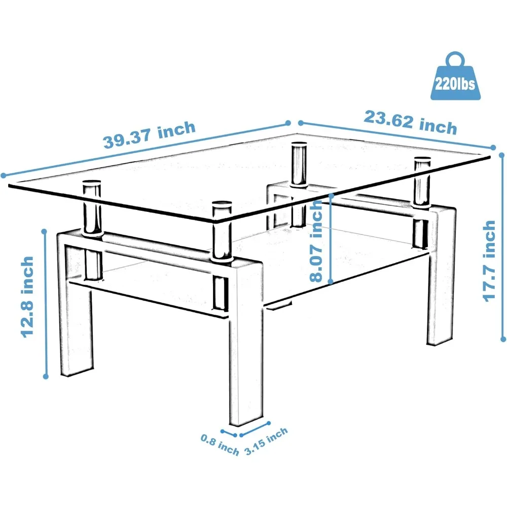 Klarglas Couch tisch Metallrohr