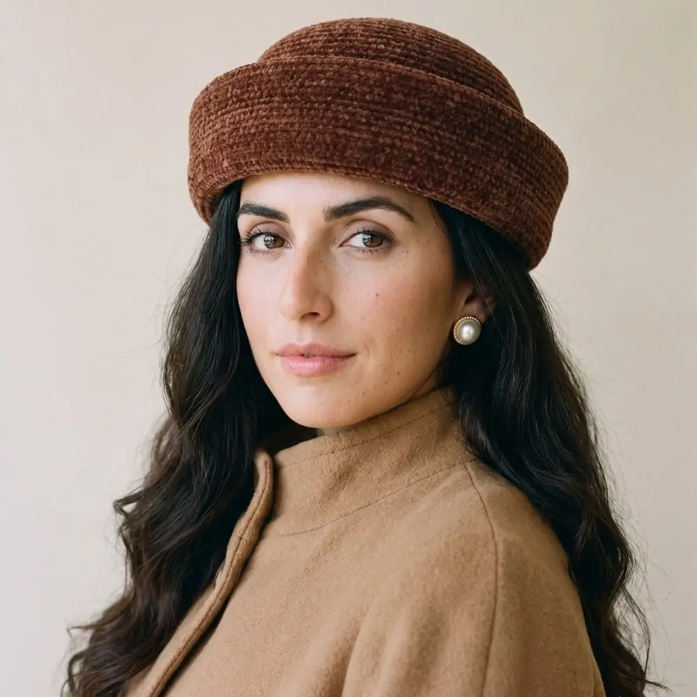 French Style Chenille Pillbox Hat Elegant Fedoras Fedora Hat Versatile Teardrop Medicine Box Hat Cocktail Event