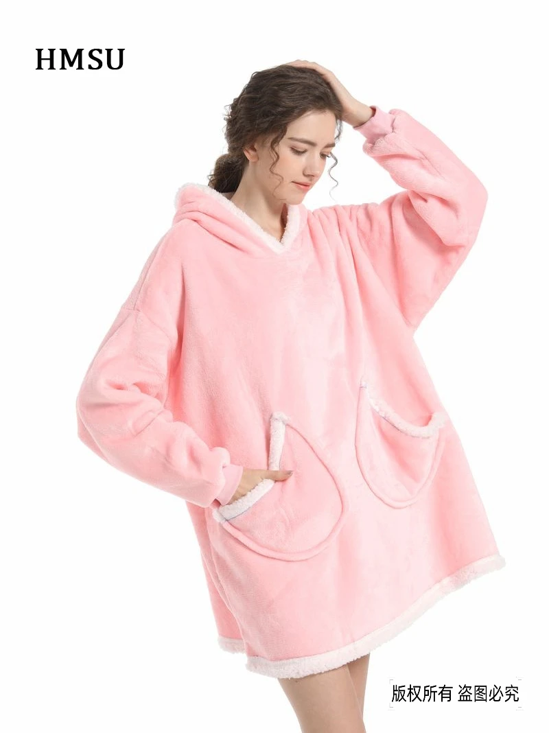 

HMSU Winter Oversized Blanket with Sleeves Oversized Hoodie Fleece Warm Comfy Hoodies Sweatshirts Giant Blanket Women Hoody Robe