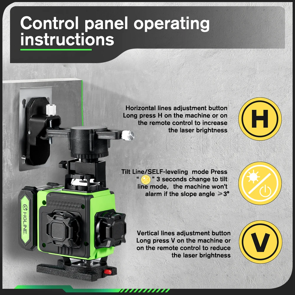 HGLINE 16 Lines/4D Laser Level Professional Construction Laser Level Tool 360° Selfleveling Horizontal Vertical Leveling Machine - 4
