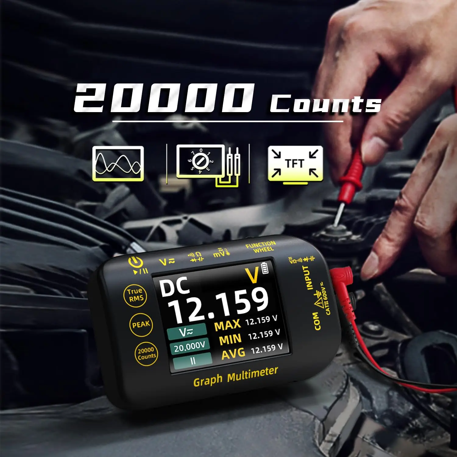 BSIDE Graphical Digital Multimeter S450 Date Recorder 1uV/1000V Photovoltaic/Miners TRMS Voltmeter Tester with Rechargeable, Measures Capacitance Diode MAX/MIN/PEAK Voltage Temperature Ohm Continuity