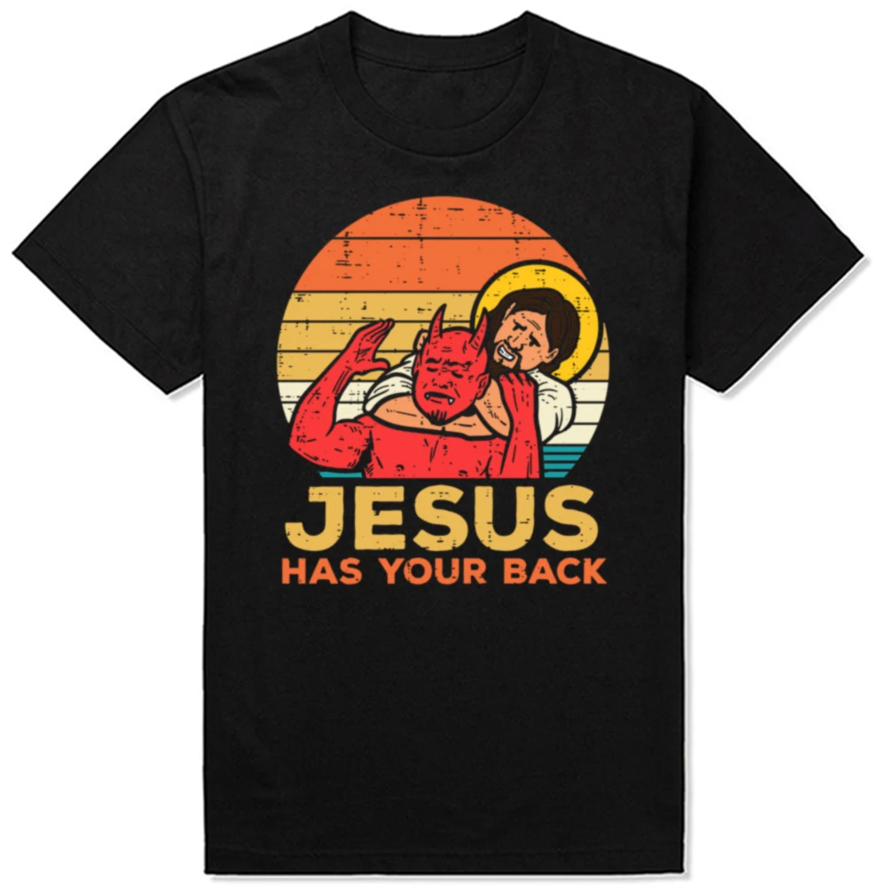 Men Clothing Jesus Has Your Back Jiu Jitsu Vintage Christian Short-sleeve Tops Male Kawaii Clothing Oversized T Shirt Hombre