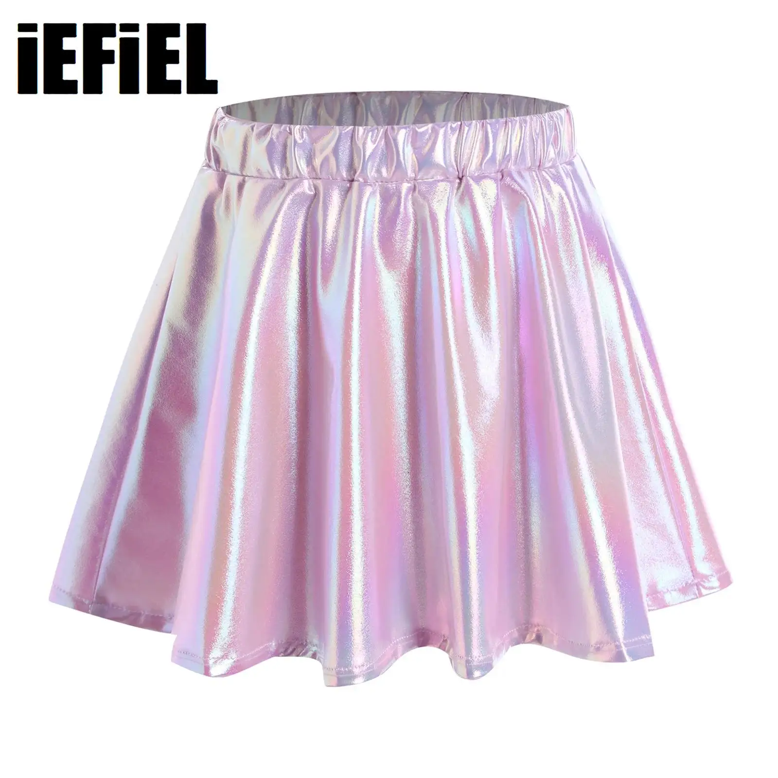 

Girls Metallic Shiny Skirt A-Line Elastic Waistband Miniskirt for Dance Cheerleading Stage Performance