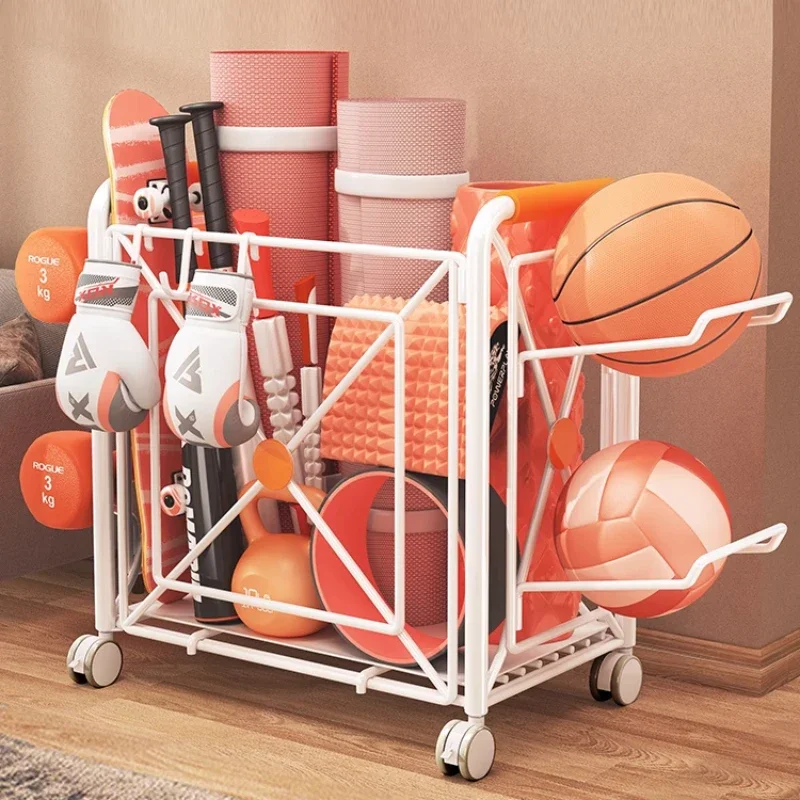 Yoga Mat Storage Rack - Home Fitness Organizer for Foam Rollers, Balls, Badminton & Basketballs - Large Capacity Basket