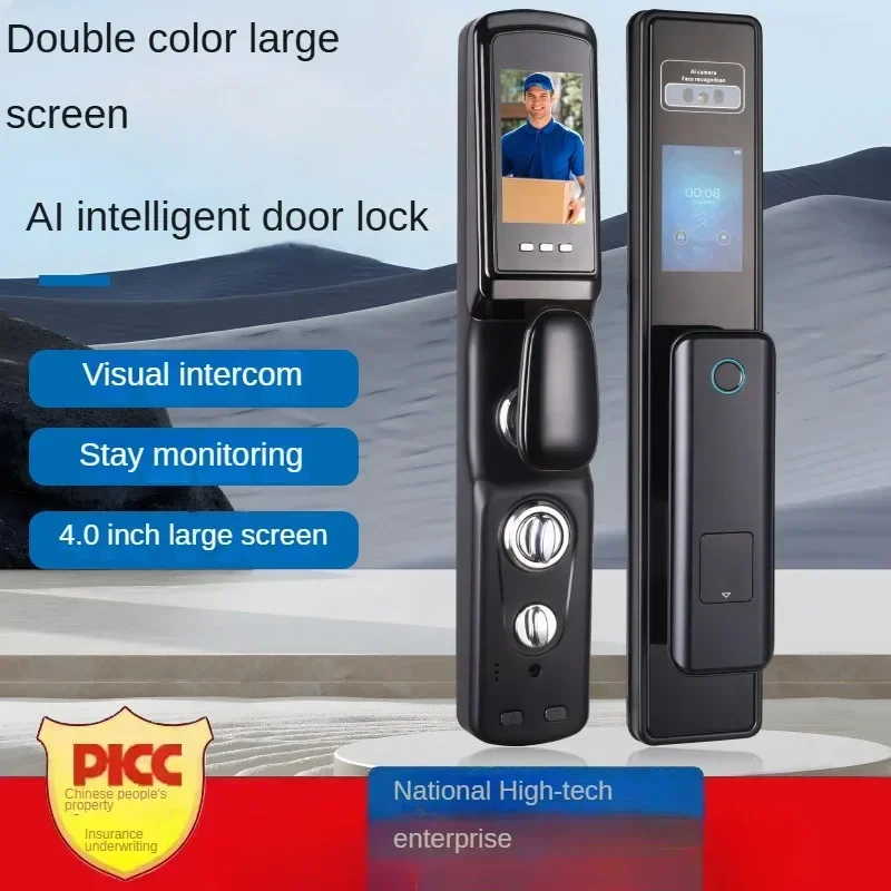 Intelligent Electronic Password Door Lock with Dual Color Screen, Facial Recognition and Fingerprint Scanner for Home Security