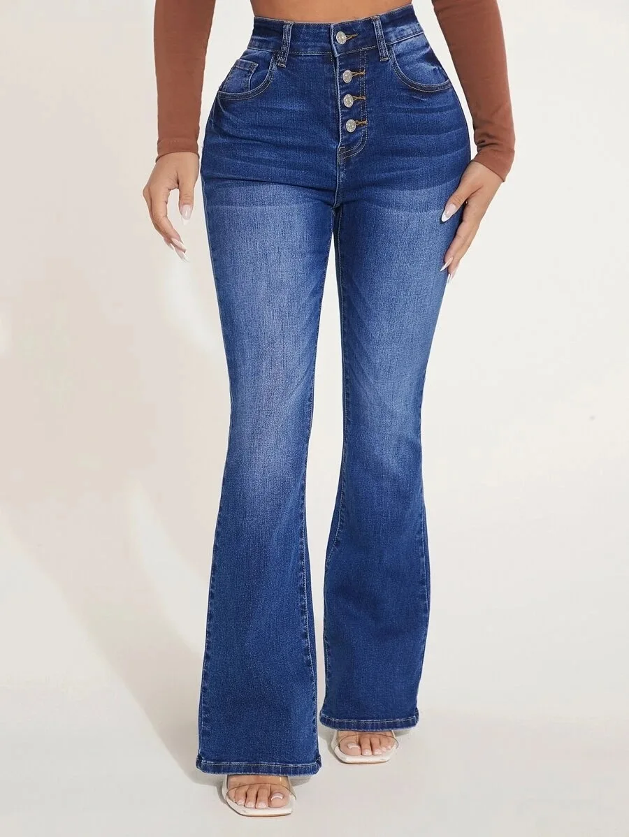 

TOP High Street модные джинсы с высокой талией женские четыре сезона новые тонкие расклешенные джинсы повседневные джинсовые брюки с грудью