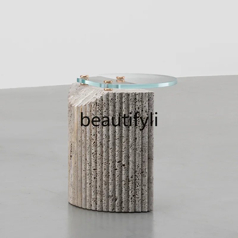 

xqqNordic travertine wabi-sabi wind small side table minimalist creative coffee table modern simple light luxury sofa corner tab