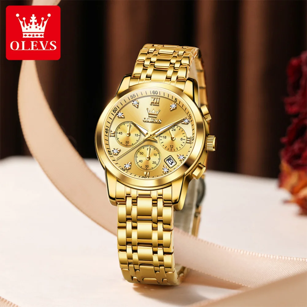 OLEVS Brand Ladies Watch Elegant Luxury Stainless Steel Women Quartz Watch Original Fashion Trend Design Women Wrist Watches Set