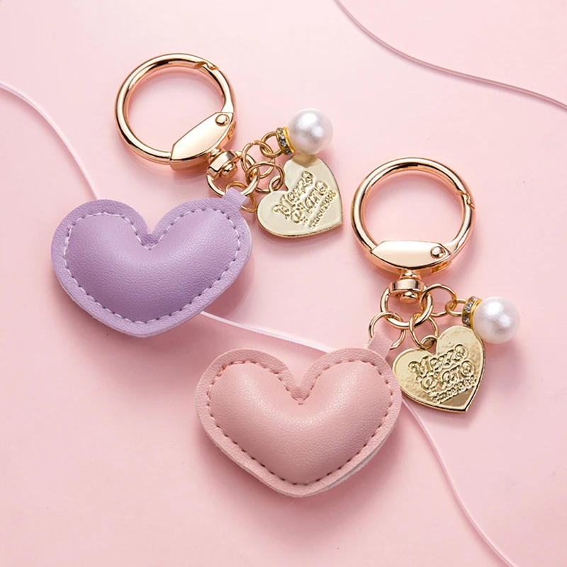 Cute Heart Keychain Kawaii Love Cotton-filled Car Key Chain Purse Pendant Bag Charm for Key Rings Holders Couples Best Gift