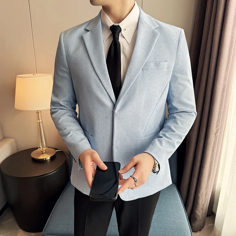 

High-quality, fashionable and stylish business linen breathable magnetic button-down suit jacket with two buttons