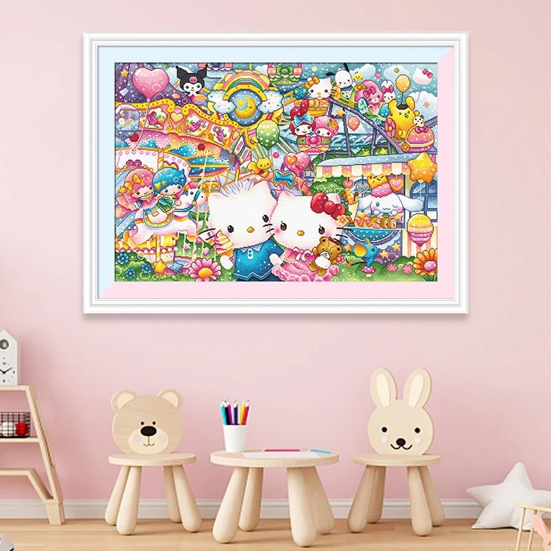 KS cross stitch kits 2024 Cartoon Anime Self Embroidery Handmade Thread Embroidery Children's Room Bedroom Kitty Amusement Park