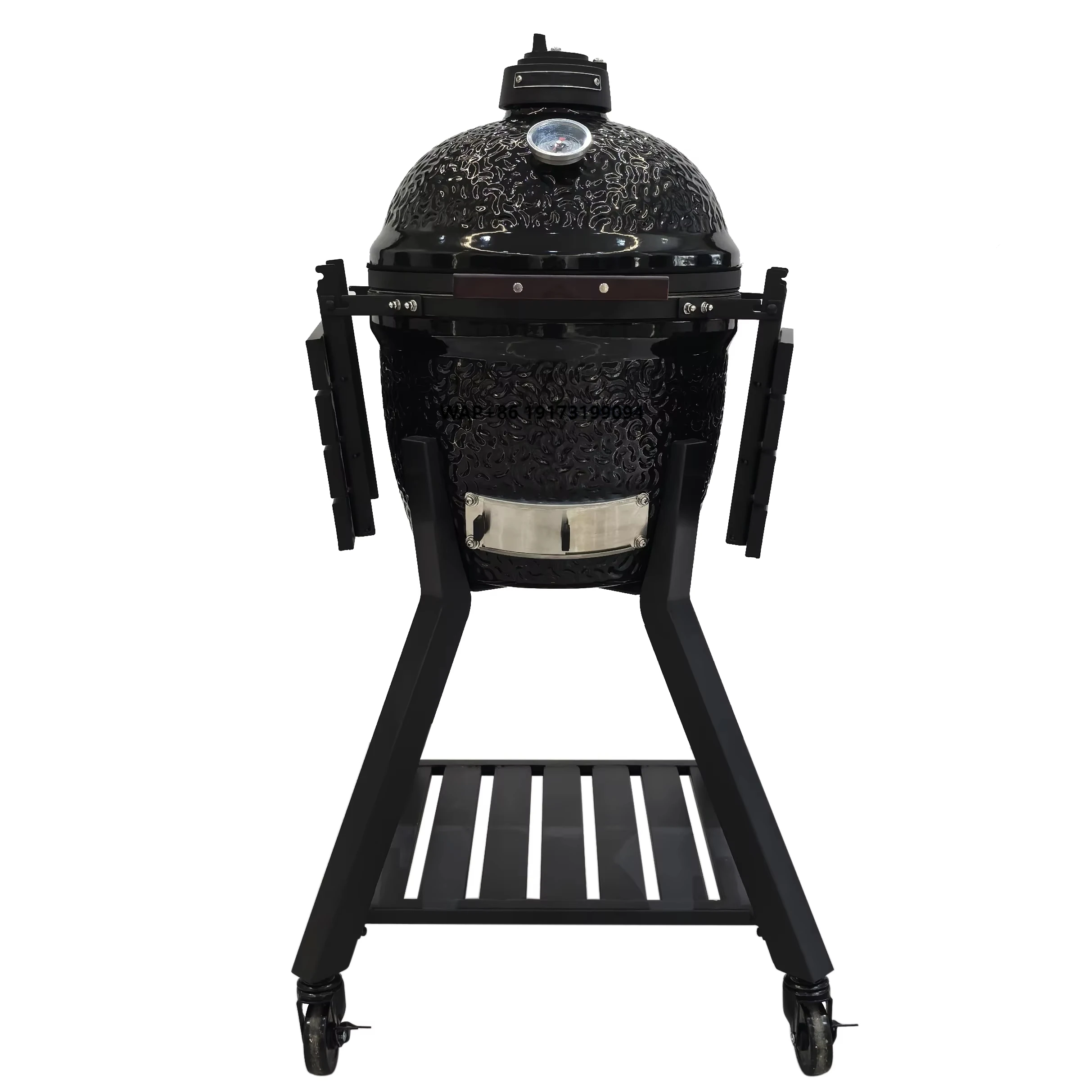 

Manufacturer's Large 16\" Pro Inch Glossy Deep Black Ceramic BBQ Grill Modern Style Kitchen Charcoal Egg Shaped Barbecue Grill