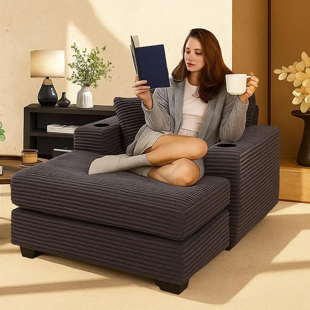 

Кресло-реклайнер Jumbo 56.59 из вельвета с подстаканниками и карманами для журналов для гостиной и спальни