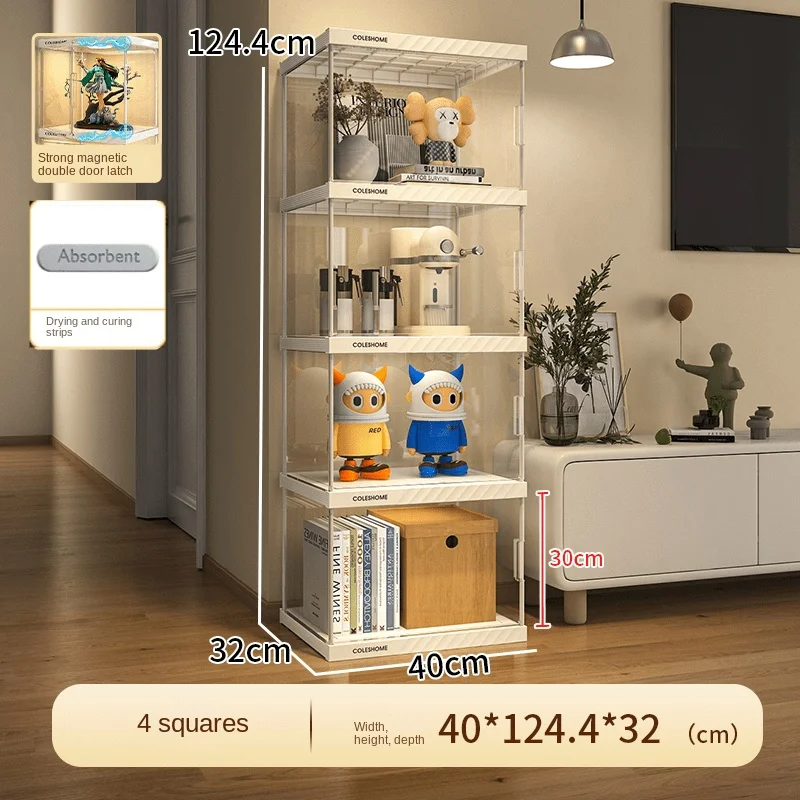 Bookcase Display Cabinet Floor-standing Multi-tier Dustproof Bookshelf Home Living Room Storage Model Display Rack Shelving Unit