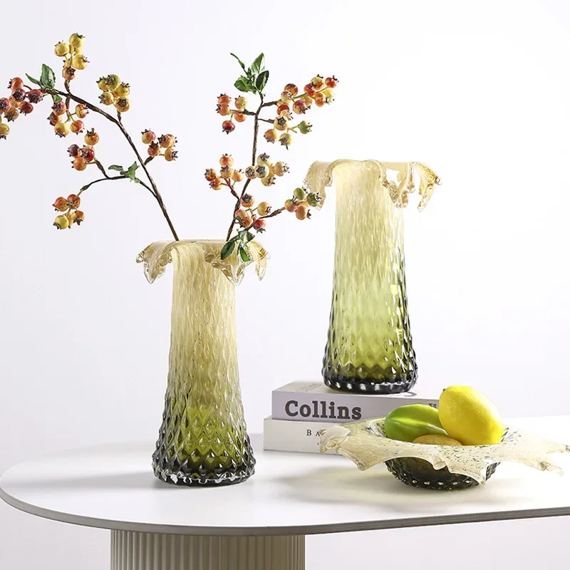 Glass Vase Color Gradient Flower Vase Fruit Plate Desktop Storage Container Snack Plate Terrarium Home Decoration Accessories
