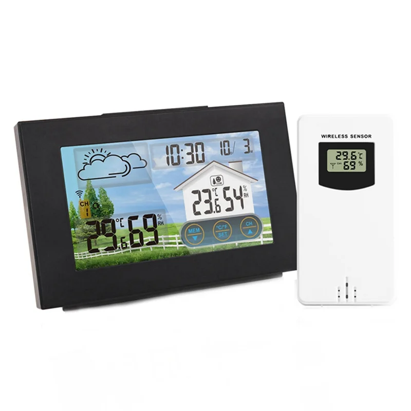 

B62B-With Sensor Color Touch Screen Alarm Clock Wireless Weather Station Forecast Indoor Outdoor Thermometer Hygrometer